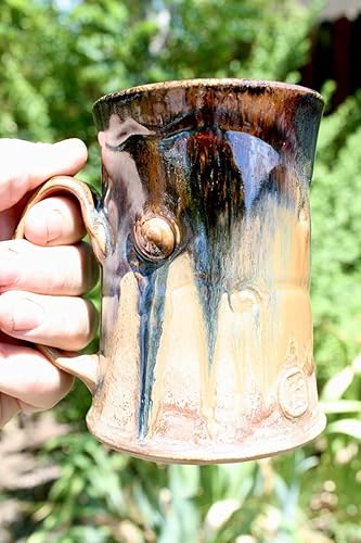 Miniatura 5 de Large Stoneware Mug, 14 oz, Wheel Thrown Amber to Gold Stoneware Mug #05, Wide Base Mug, Ceramic Coffee Mug, Tea Mug