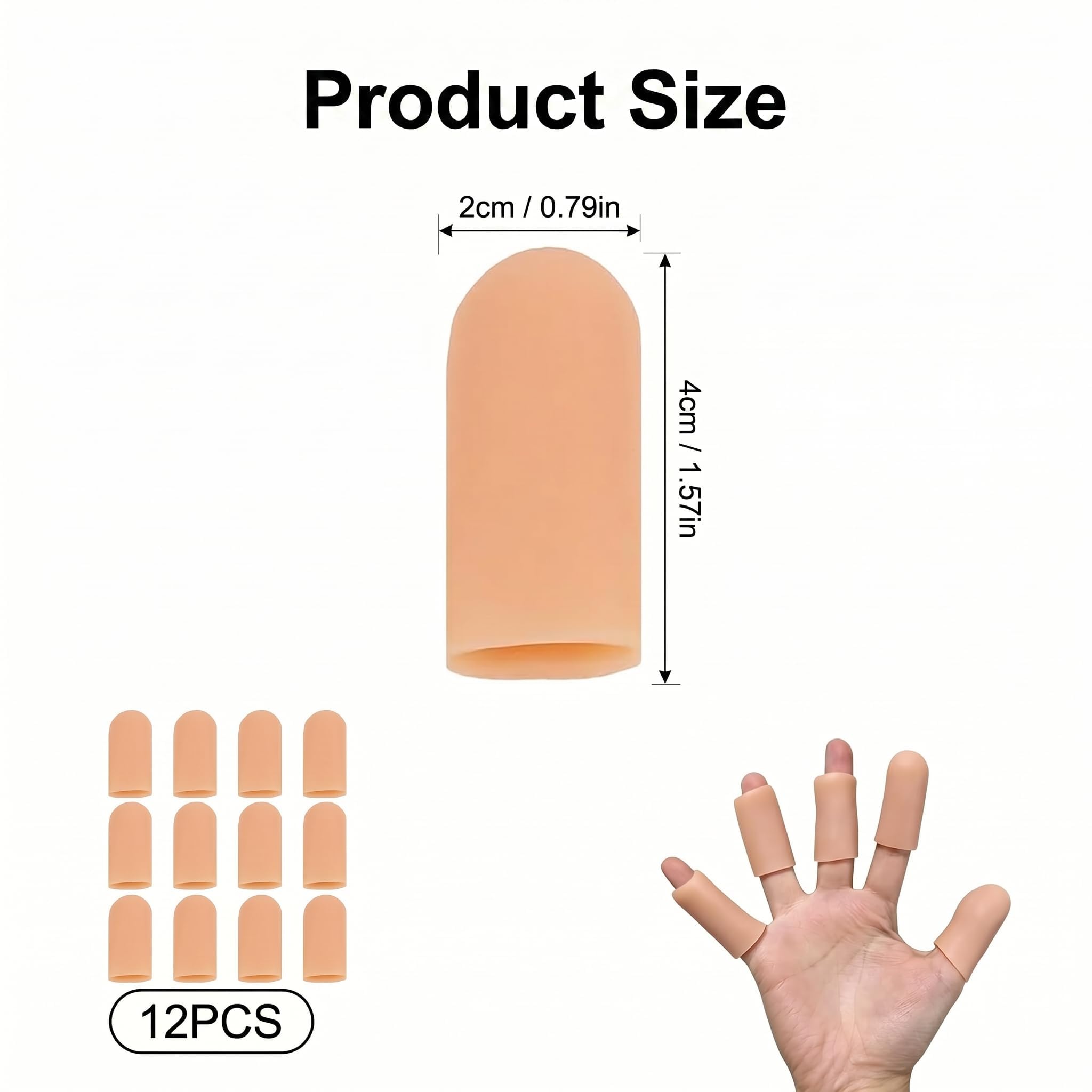 Lot de 12 Protège-Doigts en Silicone Souple, Doigtiers en Gel Réutilisables et Découpables pour Pouce et Doigts, Protection Imperméable pour Bricolage, Cuisine et Sport, Teint de Peau