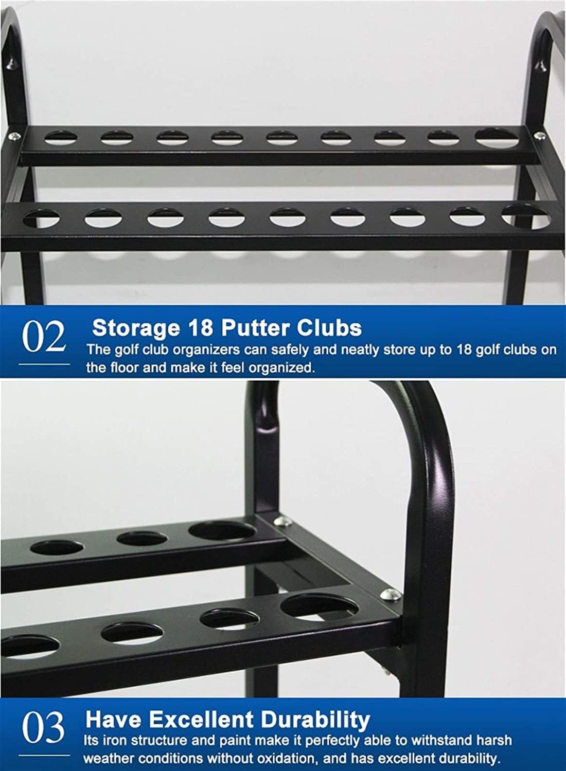 Large Golf Club Storage Rack Holder, Free Standing Golf Equipment Organizer with Handle, Metal 18-Hole Putters Display Stand