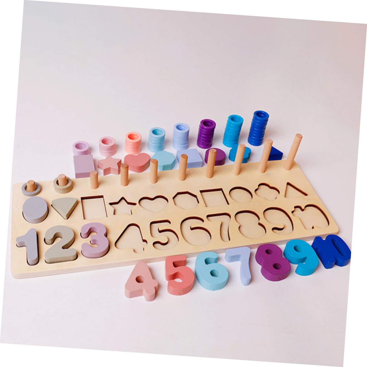 Tablero de Conteo de Madera Formas Geométricas y Números en Colores Pastel, Juguete Educativo Práctico para Niños de 3 a 4 Años en Juego y Aprendizaje