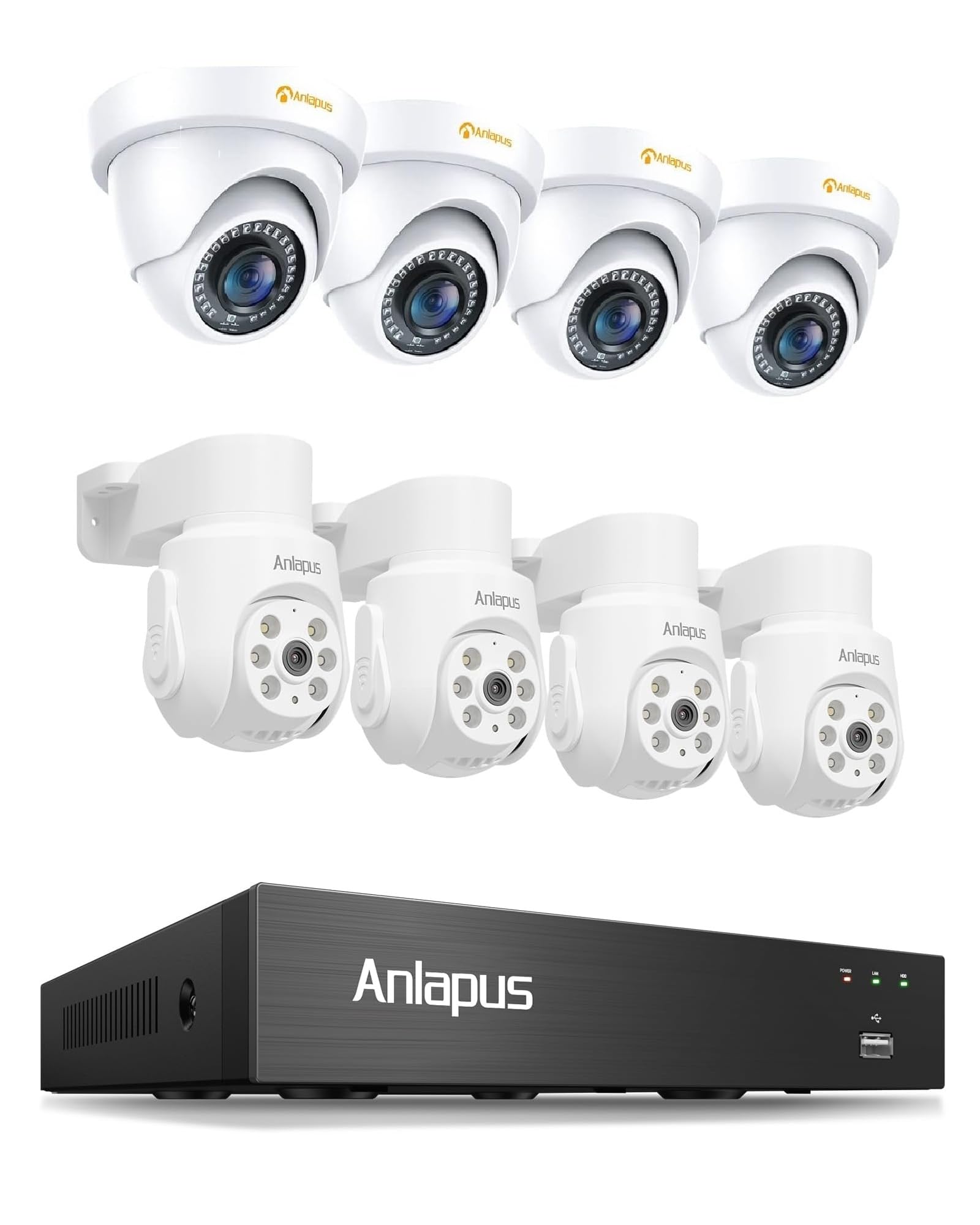 Anlapus 8CH 1080P PTZ Überwachungskamera Set Außen, KI Personen- & Fahrzeugerkennung, Audioaufnahme, IR Nachtsicht
