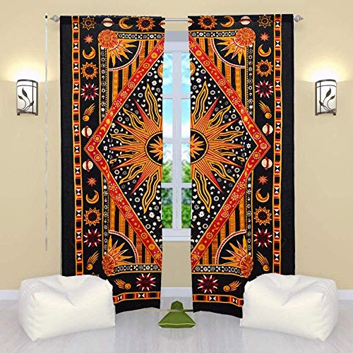Popular Handicrafts Indian Burning Sun Hippie Mandala Window Curtains - Gypsy Bohemian Sun Moon...