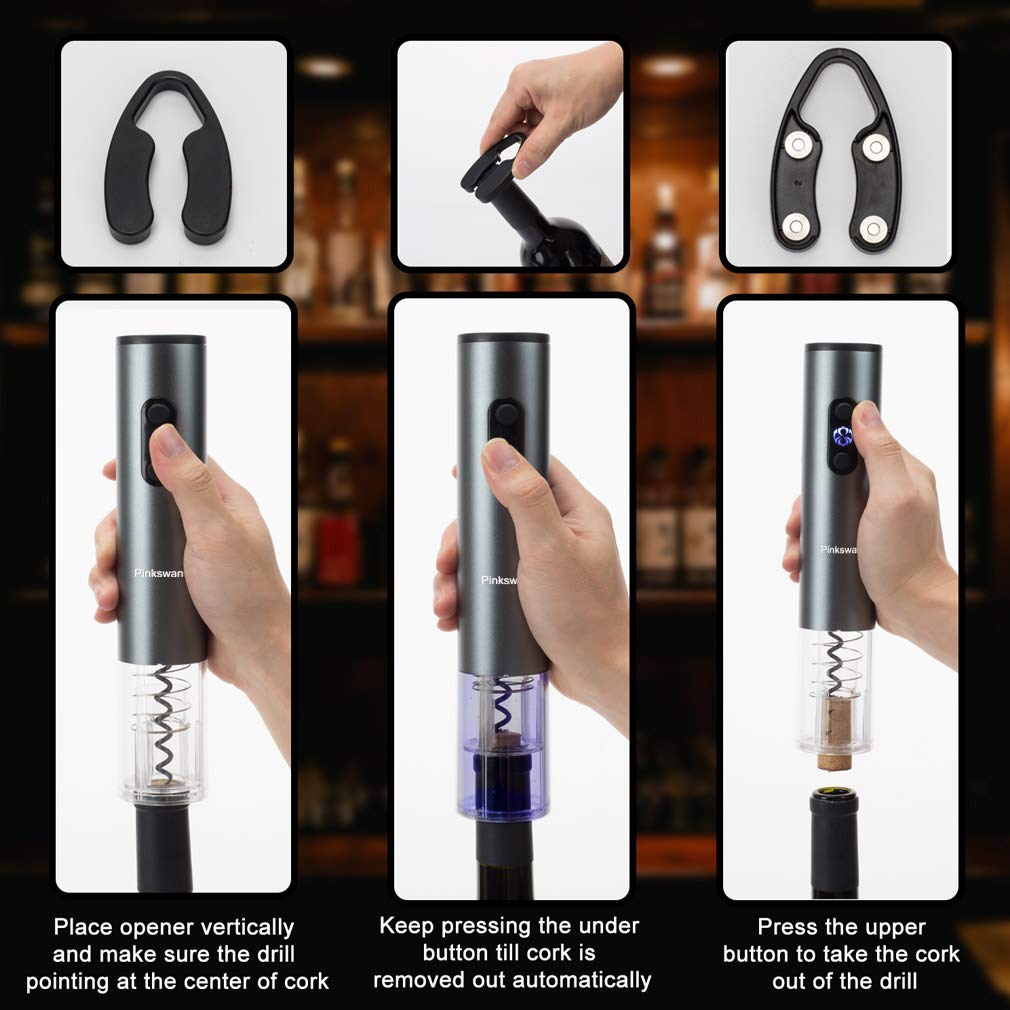 Juego de regalo eléctrico para abridor de vino, piedra de whisky, regalos para amantes del vino con accesorios de vino de sacacorchos automático, cubo de hielo de metal, vertedor de vino, cortador de 5