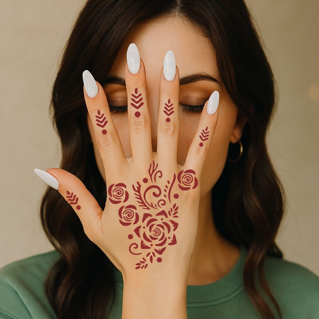 Flower Leaf Design Mehndi Stecnil Sticker for Women, Girl Mehndi Sticker 1