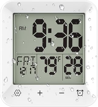 Digital Shower Clock Waterproof, Bathroom Wall Clock Timer with Touch Screen, Temperature, LCD Display, Suction Cup Hanging Hole Stand for Kids and Adults