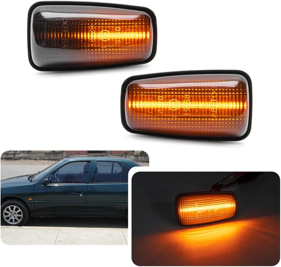 njssjd LED Side Indicator Light Dynamic Led Side Repeater Turn Signal Lamp for Peugeot 106 II 306 II 406 806 Expert Partner Fiat Scudo Ulysse Canbus Error Free Smoked Lens 2pcs