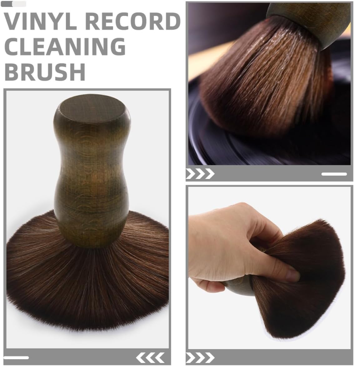 KOMBIUDA 2pcs Record Stylus Cleaning Brush with Soft Bristles and Wooden Handle, Anti-Static Vinyl Record Maintenance Tool for Turntable Needle Care and Phonograph Cleaning