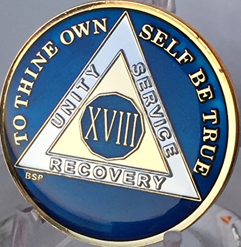 Bright Star Press 18 Year Midnight Blue Aa Alcoholics Anonymous Medallion Chip Tri Plate Gold & Nickel Plated #TOP3