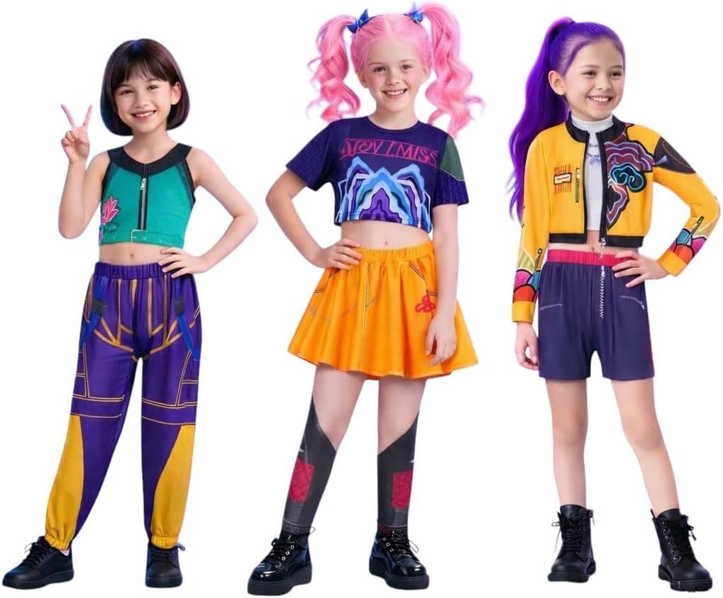 Fantasia Guerreiras do Kpop Infantil, Conjunto Colorido, Estilo Pop Coreano, para Meninas