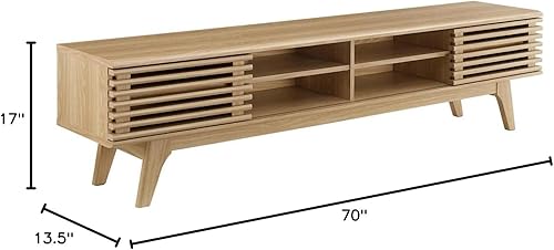 Miniatura 17 de Modway Render Mid-Century - Mueble de TV moderno de perfil bajo de 70 pulgadas para consola multimedia en color blanco nogal, 70 pulgadas Blanco de