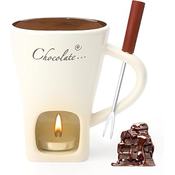 Chocolate Fondue Cup Ceramic 130 ml Chocolate Fondue Cup with Tea Light Holder and Forks Chocolate Fondue Set Chocolate Fondue Set Chocolate Melting Pot for Chocolate Cheese Butter Caramel