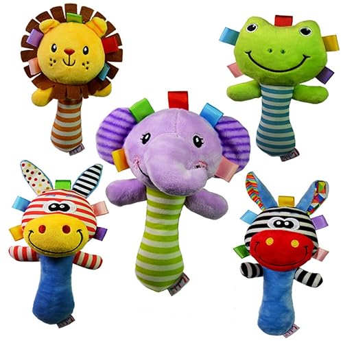 Miniatura 3 de VICASKY Sonajero de mano de león de peluche colorido para niño y niña, sonajeros educativos suaves para aprendizaje temprano, regalo estimulante del