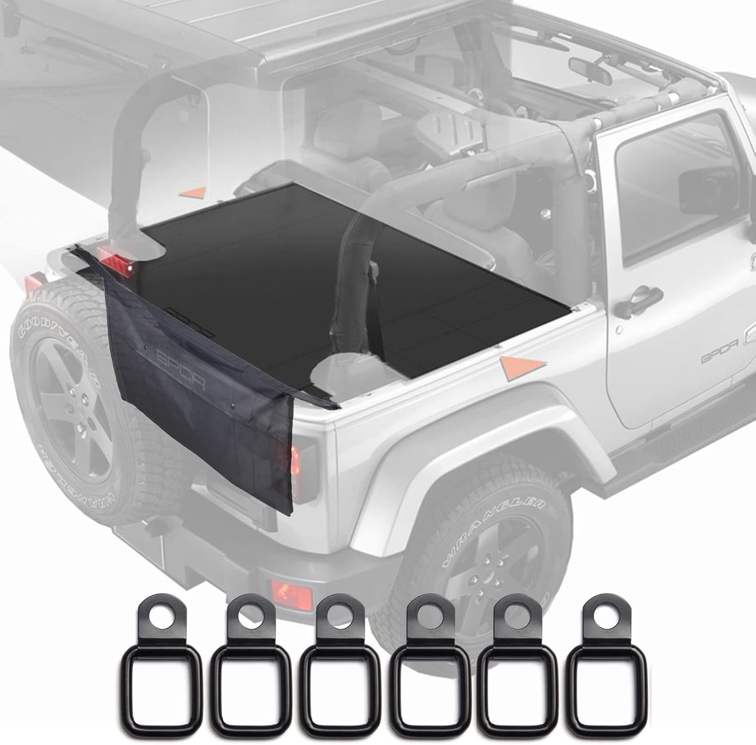 GPCA Cargo Cover for Jeep Wrangler JK 2-Door (2007-2018), Freedom Pack Lite W/Tailgate Cover Water-Resistant, Foldable Trunk Cargo Organizer with 6 Tie-Down D-Rings (JK 2Dr. Soft/Hardtop)