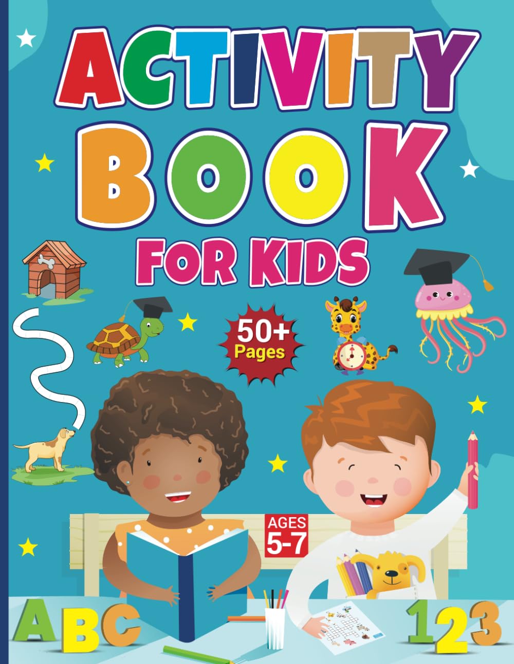 Activity book for kids 5-7 years Aktivitätsbuch für Kinder tracing, maths,