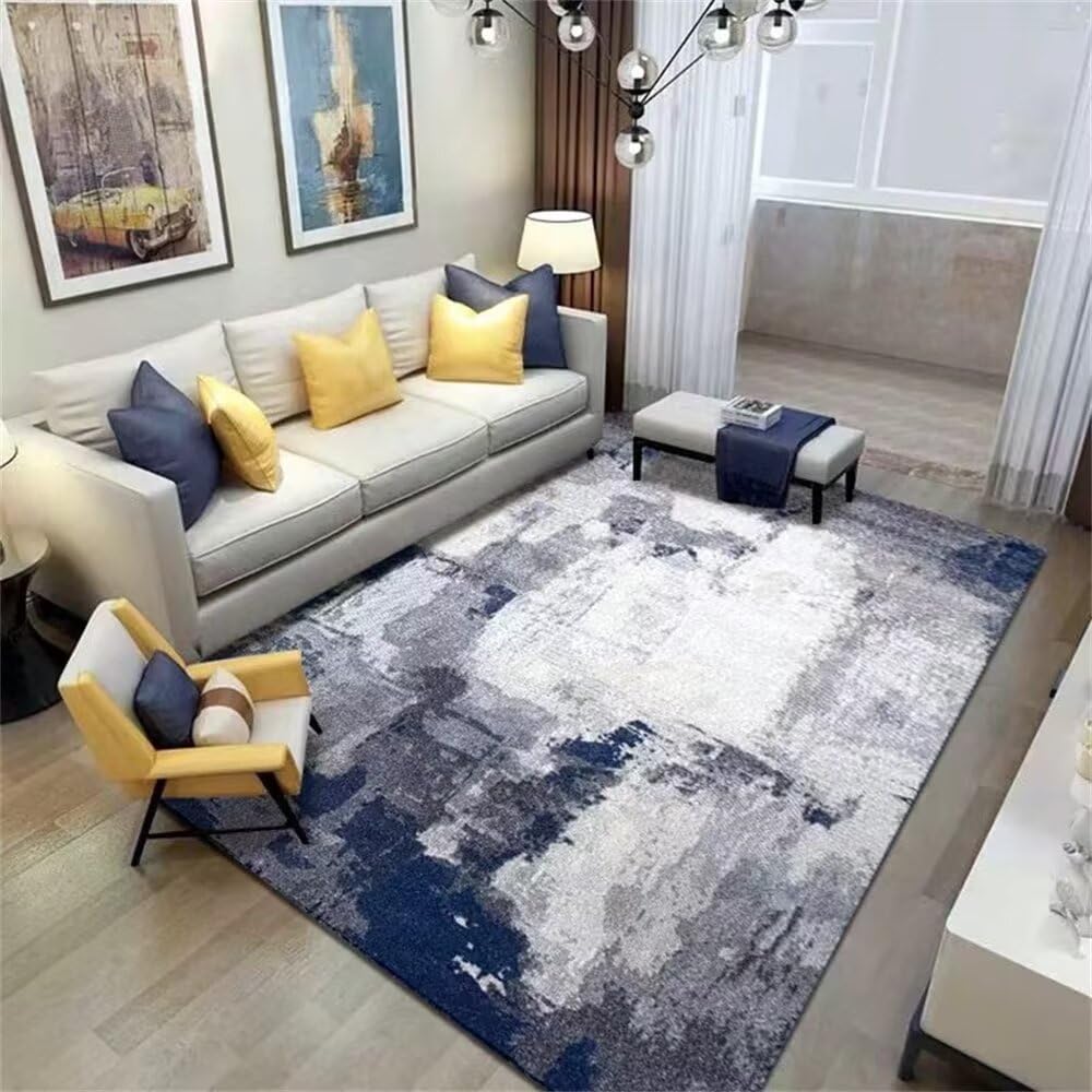 Tapis grand salon 300x400 cm tapis poil ras bleu et gris abstrait
