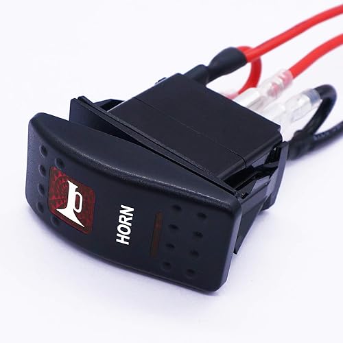 Miniatura 4 de Twidec Momentary Horn Rocker Interruptor de palanca SPST 5 Pin 20A 12V 24VDC ON Off Luz LED roja Interruptor de botón pulsador Bar Coche con cables