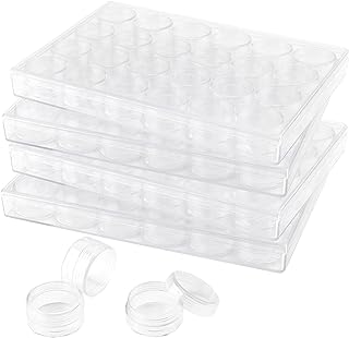 4 Sets 24 Grids Embroidery Diamond Storage Box, Clear Plastic Bead Storage Containers, Diamond Painting Storage Containers for DIY Art Crafts Diamond Bead Nail