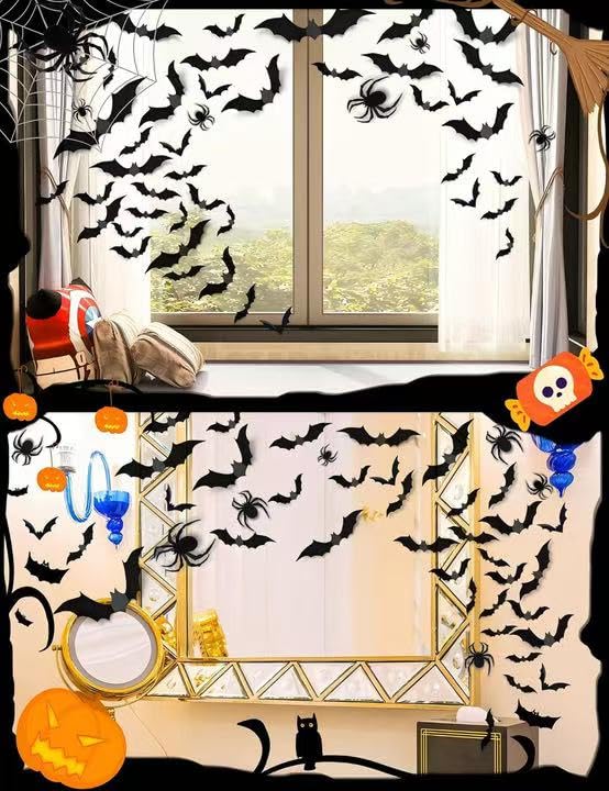 152Pcs Spider bat Decorations for Halloween,Cheap 3D Bats wall Decor Indoor - image 5