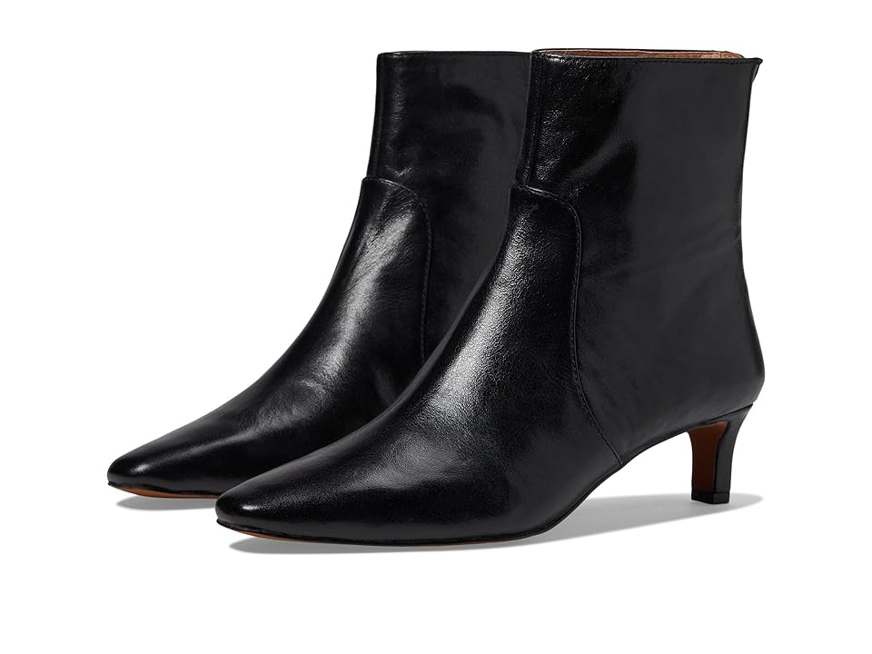 Madewell The Dimes Kitten-Heel Boot In Crinkle Leather (True Black) Women's Boots INTERNATIONAL SHIPPING