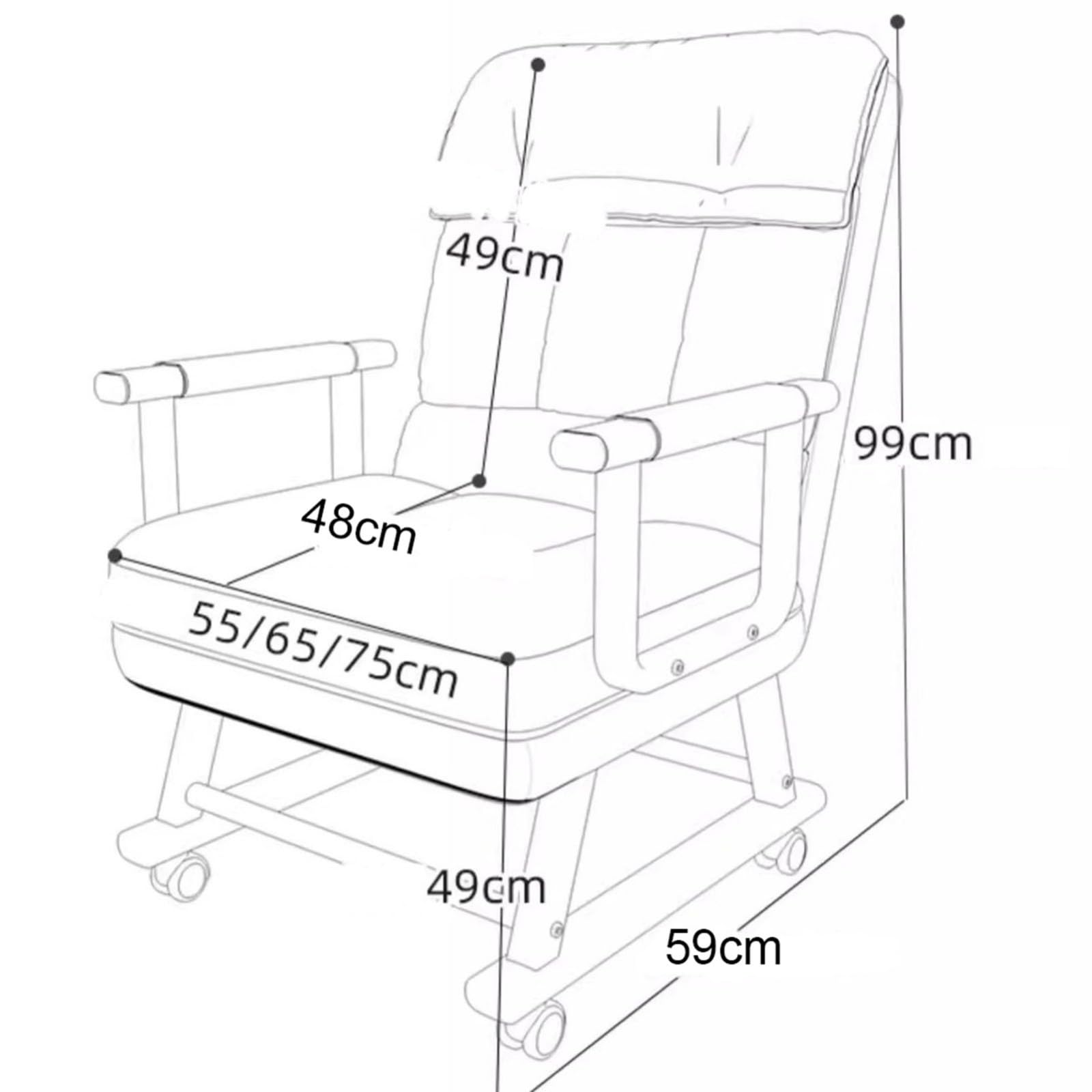 Poltrona Salotto Relax Imbottita,Poltrona Moderna con Braccioli e Schienale Reclinabile Regolabile,Poltrona Letto Pieghevole 2 in 1 per Seduta e Riposo,per Ufficio N,75CM