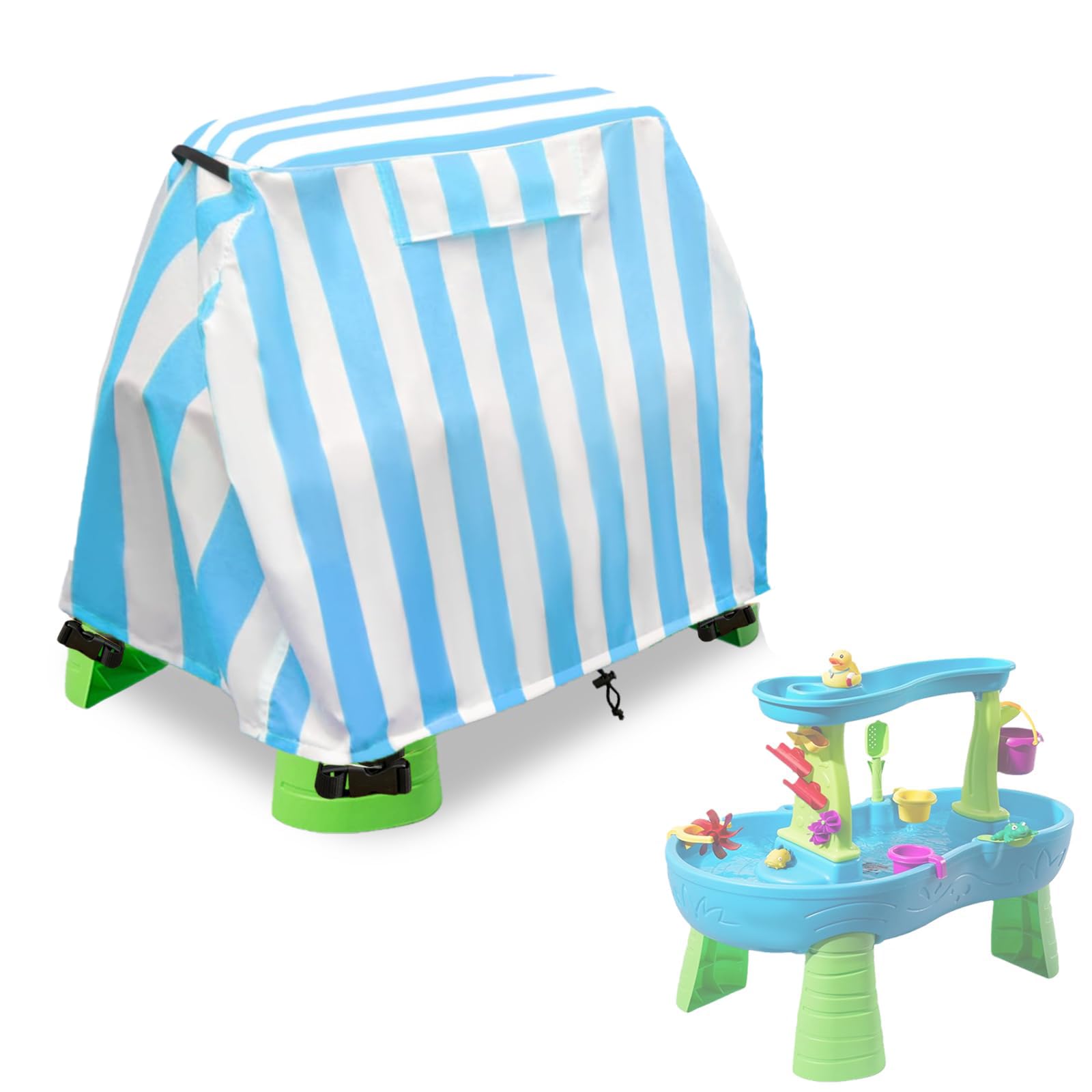 Kids Water Table Cover Fit Step2 Rain Showers Splash Pond Water Table, Step 2 Water Table Accessories Waterproof Dust Proof Anti-UV Cover -Cover Only(Blue-White, 41''Wx25''Dx33''H)