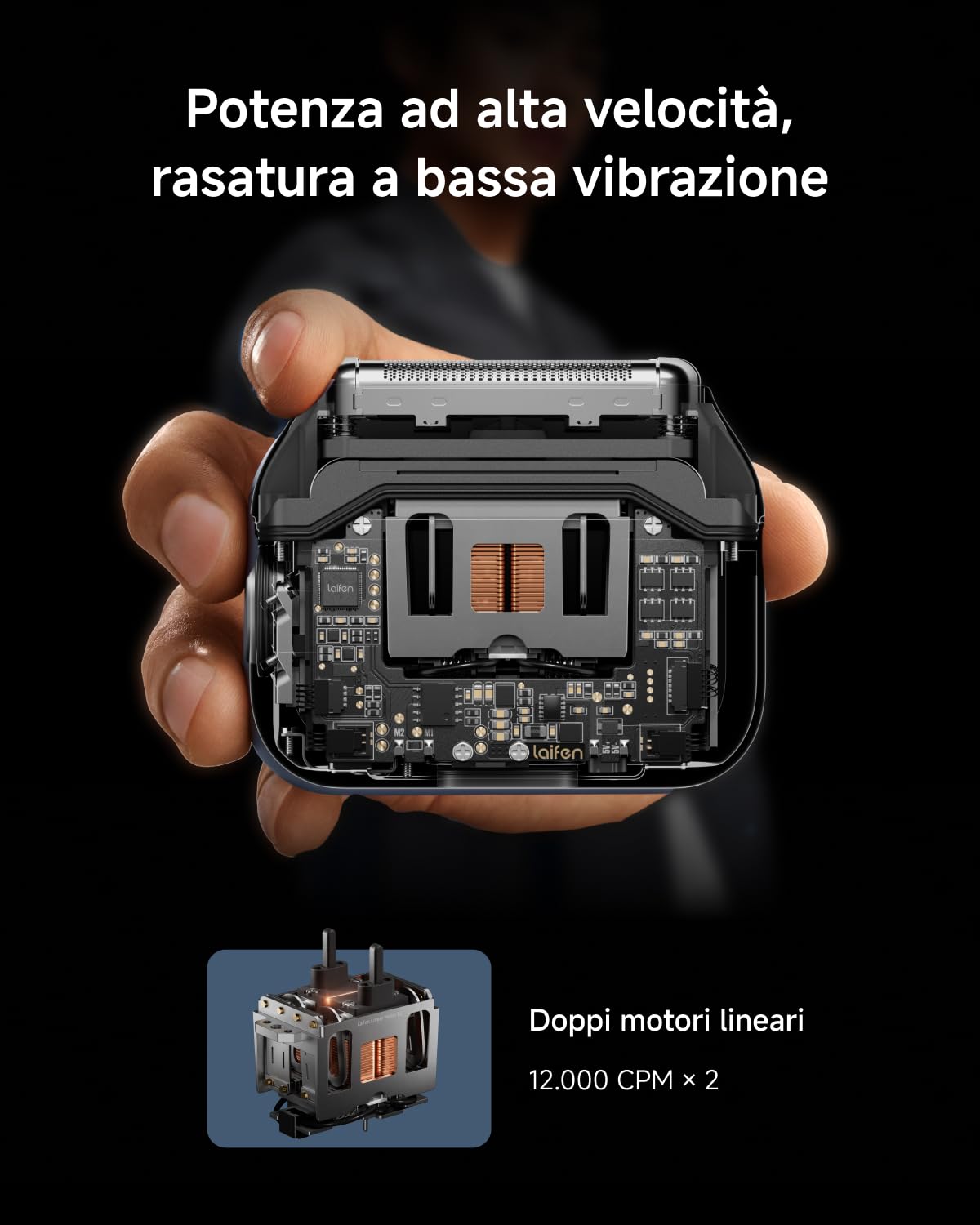 Laifen P3 Bundle Rasoio Elettrico a Lamina a 3 Lame con Accessori, Nero | Motori Lineari 2×12.000 Tagli/min., Rasatura a Secco e a Umido, Lamina 0,055 mm, Batteria 100 min, USB-C, IPX7