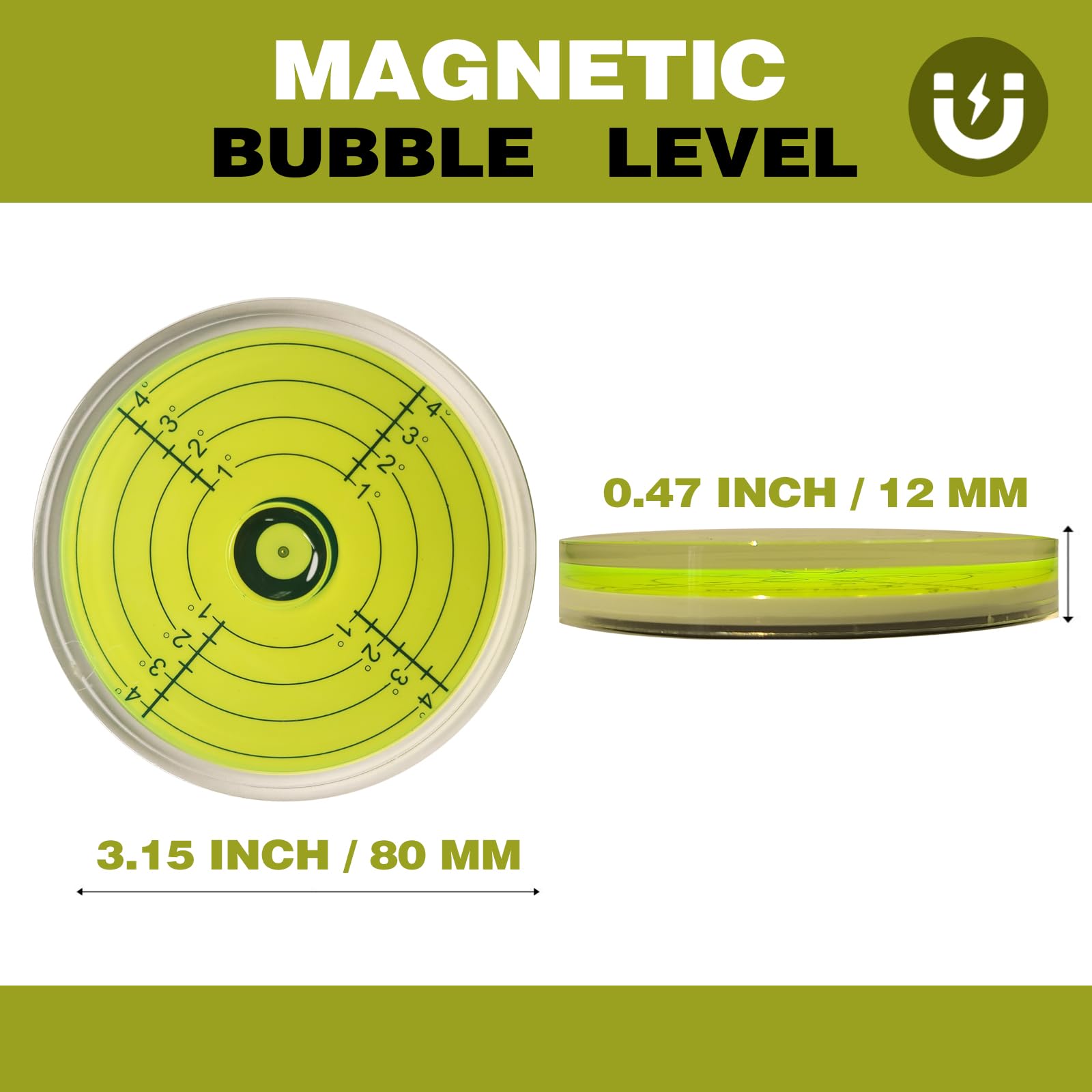 Bullseye - Indicador magnético circular redondo de nivel de burbuja para autocaravana, gran espíritu, camper, ojo de toro, maquinista de precisión, poste magnético, herramienta de