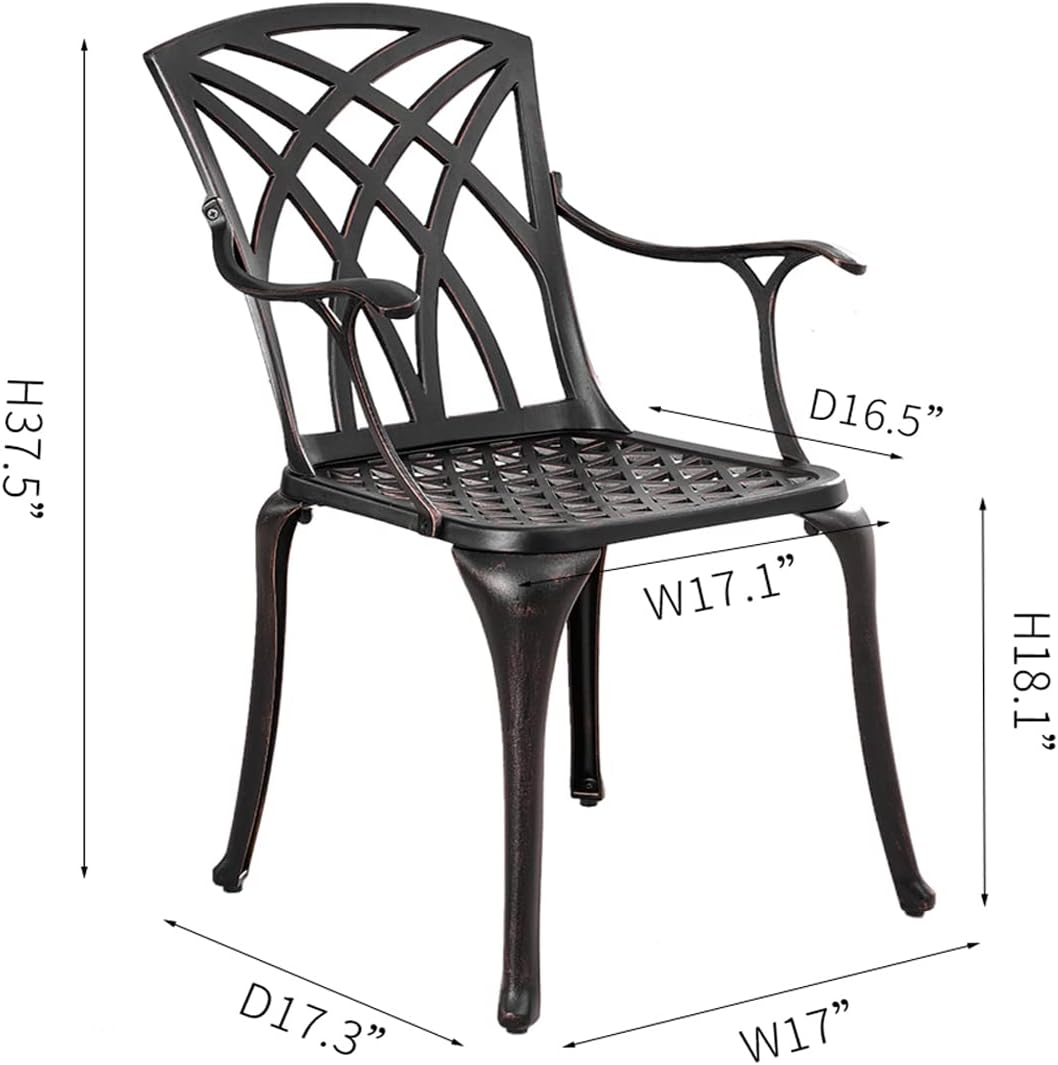 Cast Iron Patio Dining Chairs Set of 2, All Weather Outdoor Bistro Chairs with Armrests, Patio Chairs for Balcony, Backyard, Garden, Brown