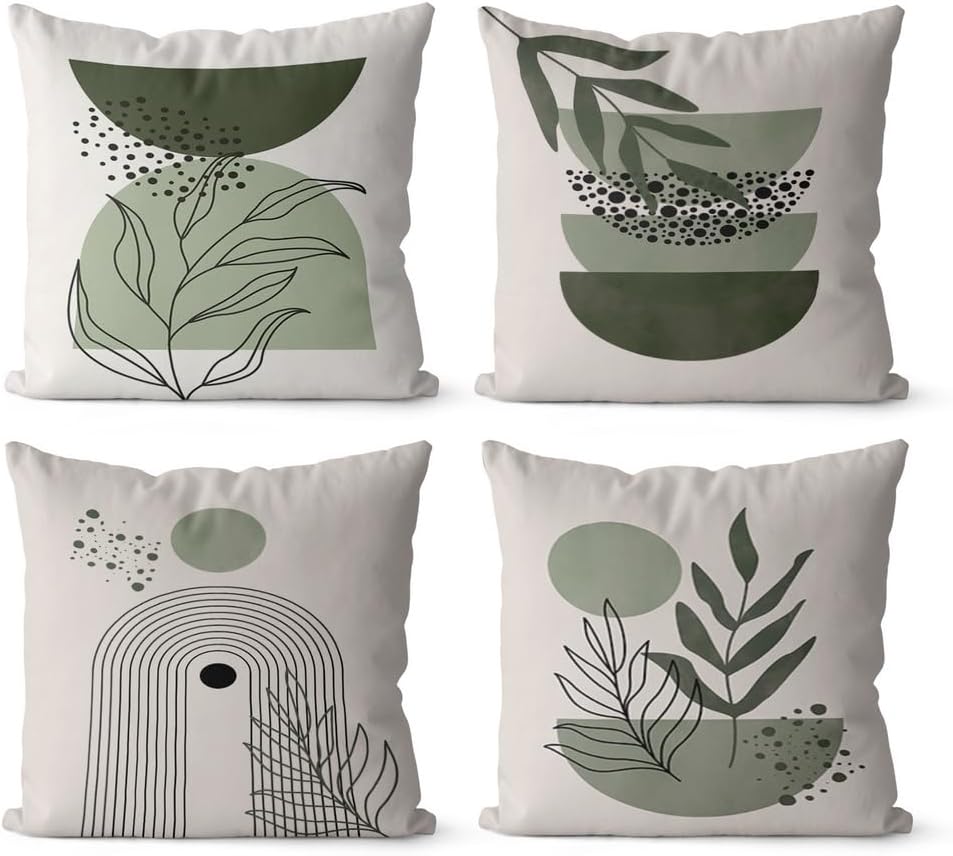 Reateforin Boho Abstract Throw Pillow Covers 18"x18" Sage Green Beige Mid Century