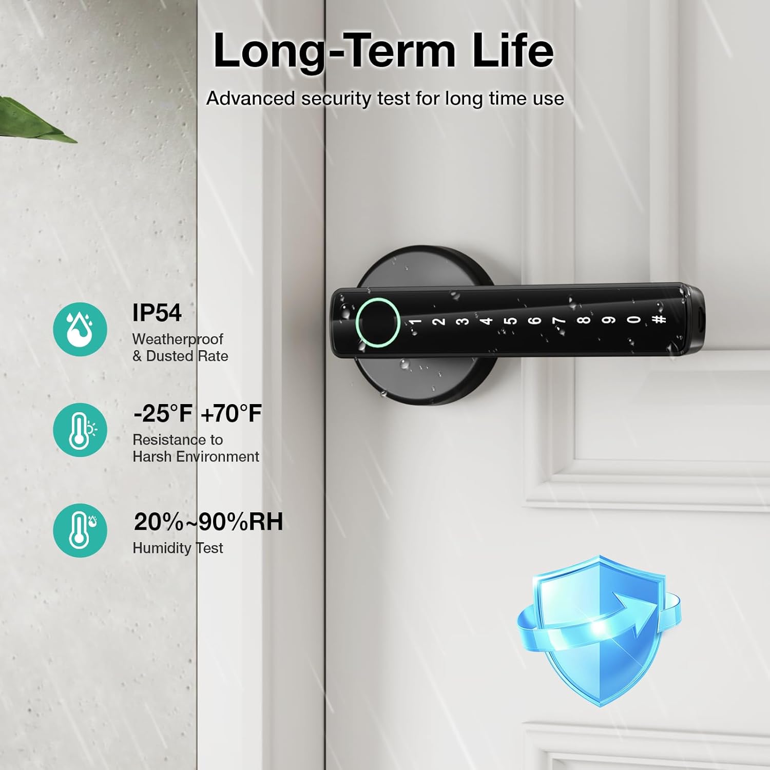 Fingerprint Door Lock with 2 Keycards & App Control – 5-in-1 Smart Door Knob for Bedrooms, Keys & Code, Store 50 Fingerprints