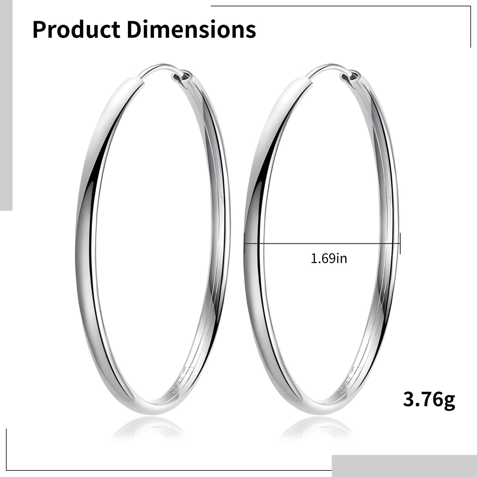 Pendientes de aro de plata de ley 925, aros redondos clásicos de 1.18 pulgadas para mujer, aretes minimalistas pulidos para orejas sensibles, uso diario, 30 mm de diámetro