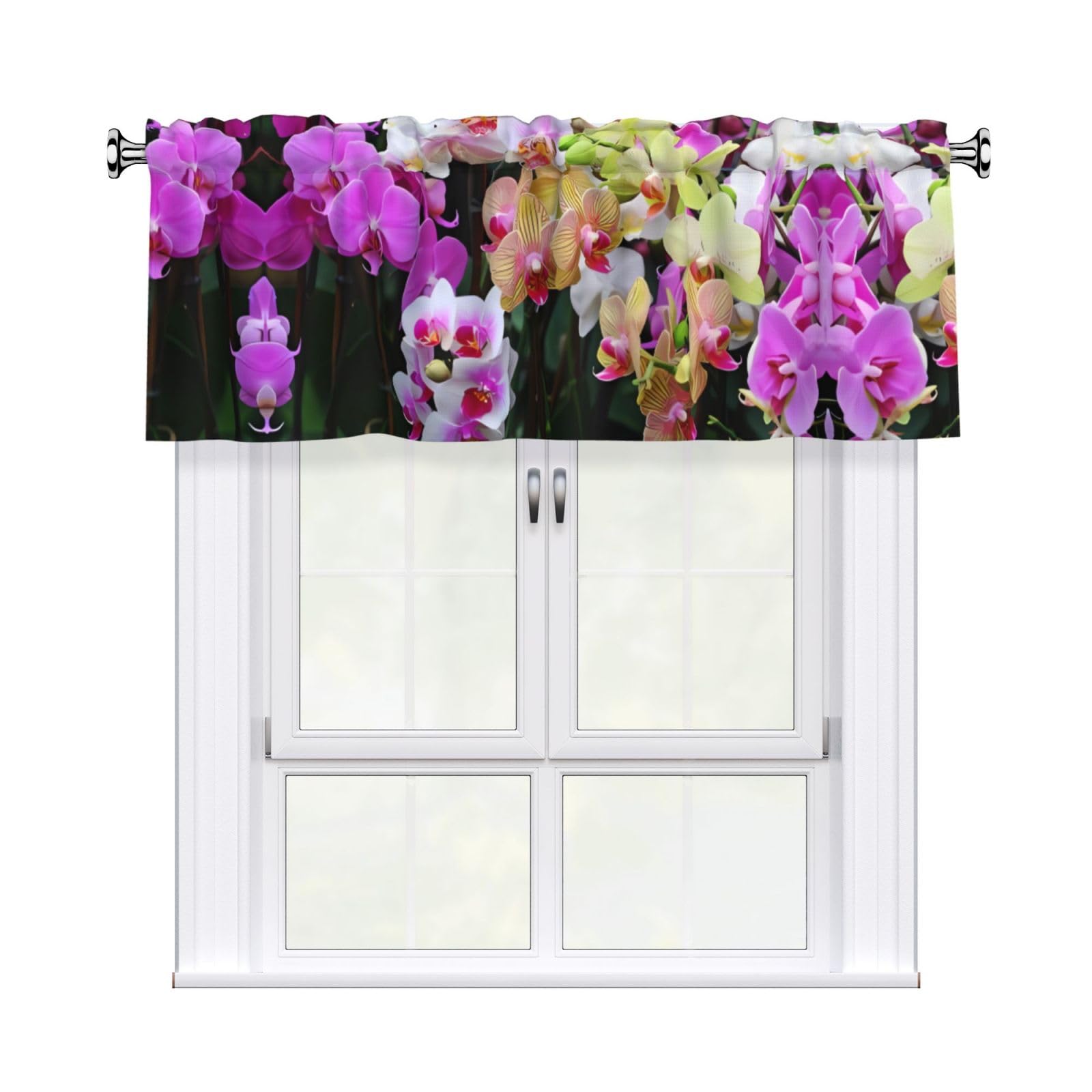 HJFCZH WHJSSF orchids Prints 54x18in Curtain Valance - Peach Skin Polyester Kitchen Cover with Light Filtering Floral & 3" Rod Pocket