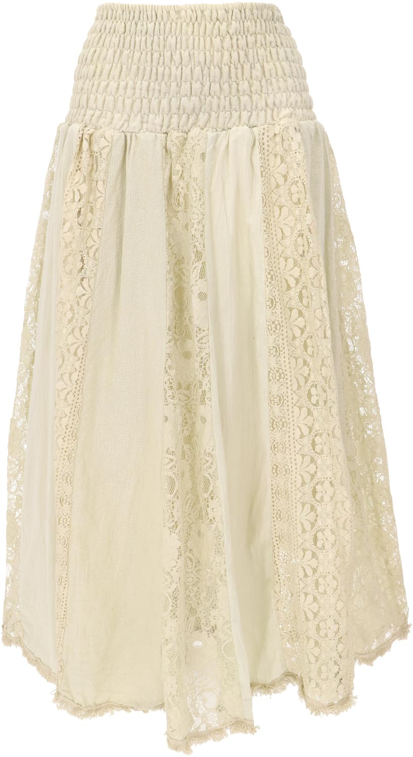 Boho Spitzen Maxirock, Flamenco Rock, weiter Sommerrock, Baumwolle, Creme | Maxi-Rock mit elastischem Bund, lockere Passform, ideal für den Sommer, vielseitig kombinierbar.
