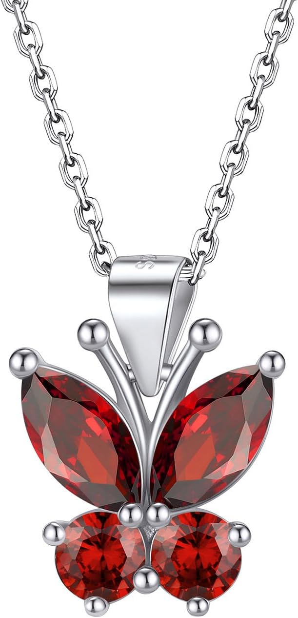 Bestyle Cute Butterfly Birthstone Necklace for Women, Dazzling Cute Silver/Gold Necklace Choker Chain, Great Birthstone Jewelry for Her
