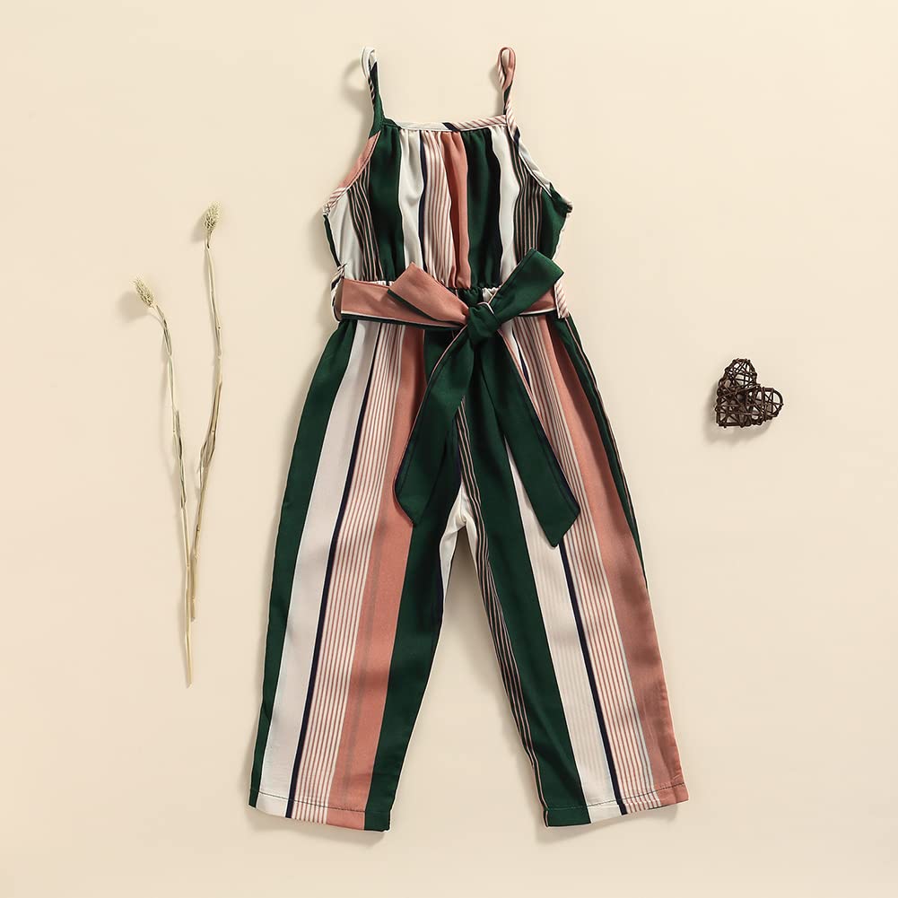 ZAXARRA Toddler Baby Girl Jumpsuit Romper Stripes Overalls Bell Bottom Pants Baby Girl Clothes (1-2 T, Green)