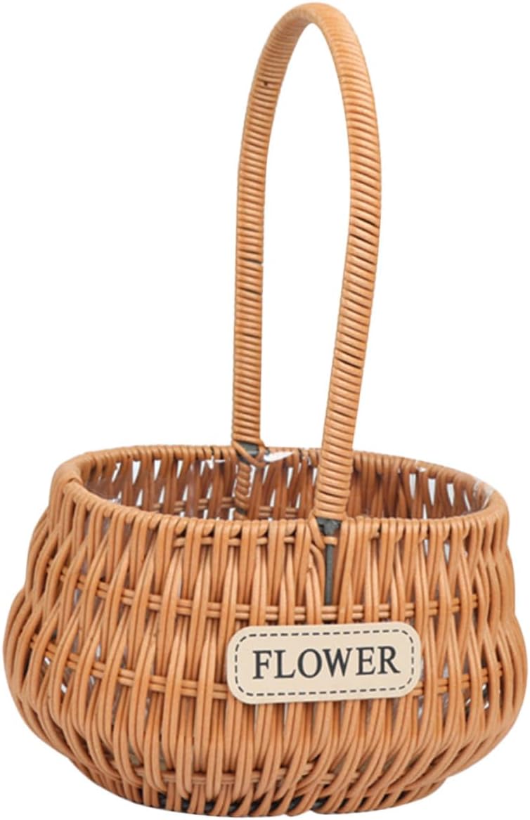 ibasenice Wedding Flower Girl Basket Woven Rattan Basket with Handle Oval Handheld for Wedding Ceremony and Packaging 1pcs