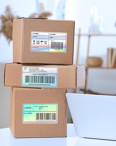 Miniatura 3 de Memoking Etiquetas térmicas, etiqueta autoadhesiva holográfica plateada de 4 x 2 pulgadas, etiqueta térmica directa cuadrada para tarjeta de