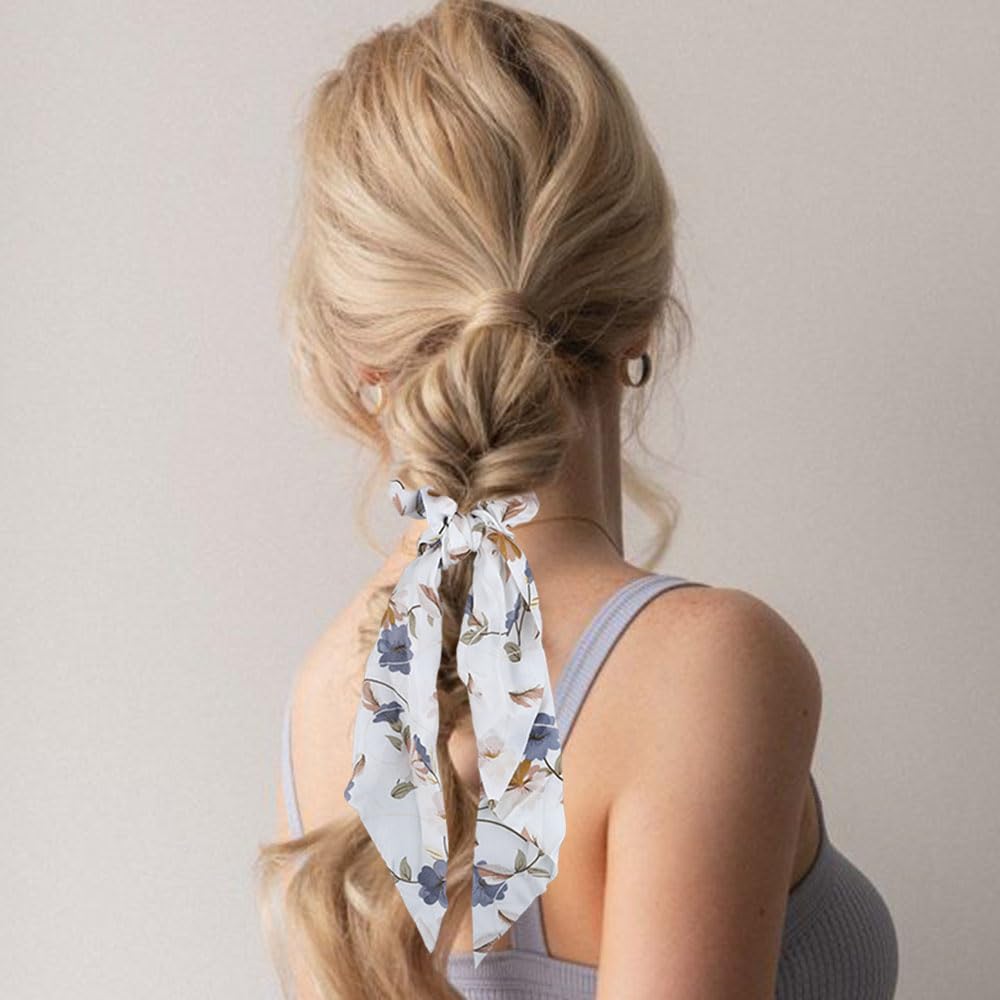Fine Dining Ponytail Hair Scarf Scrunchie Satin Hair Scarf Scrunchies with Ribbon Tails - Elastic Hair  main image 4
