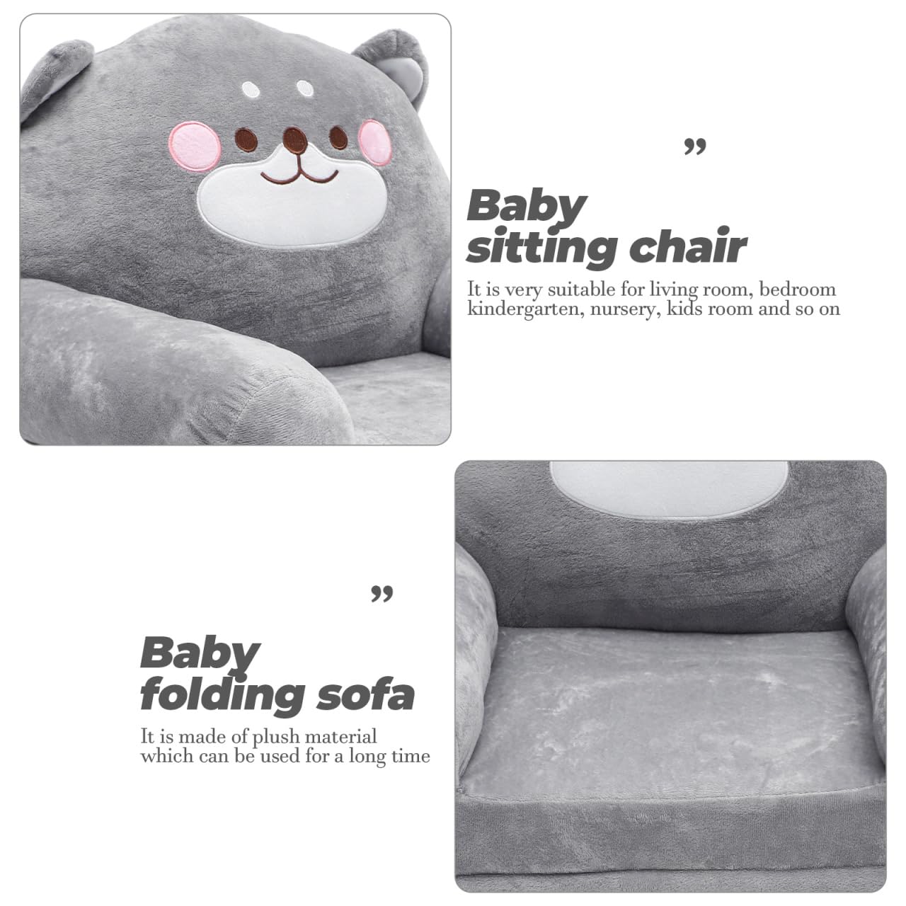 Hemobllo Sofá Cama Infantil 2 en 1 Plegable, 90x50 cm, Felpa Gris Oso, Funda Lavable, Convertible Sillón-Tumbona para Dormitorio, Guardería, Regalo Niños 1-4 Años