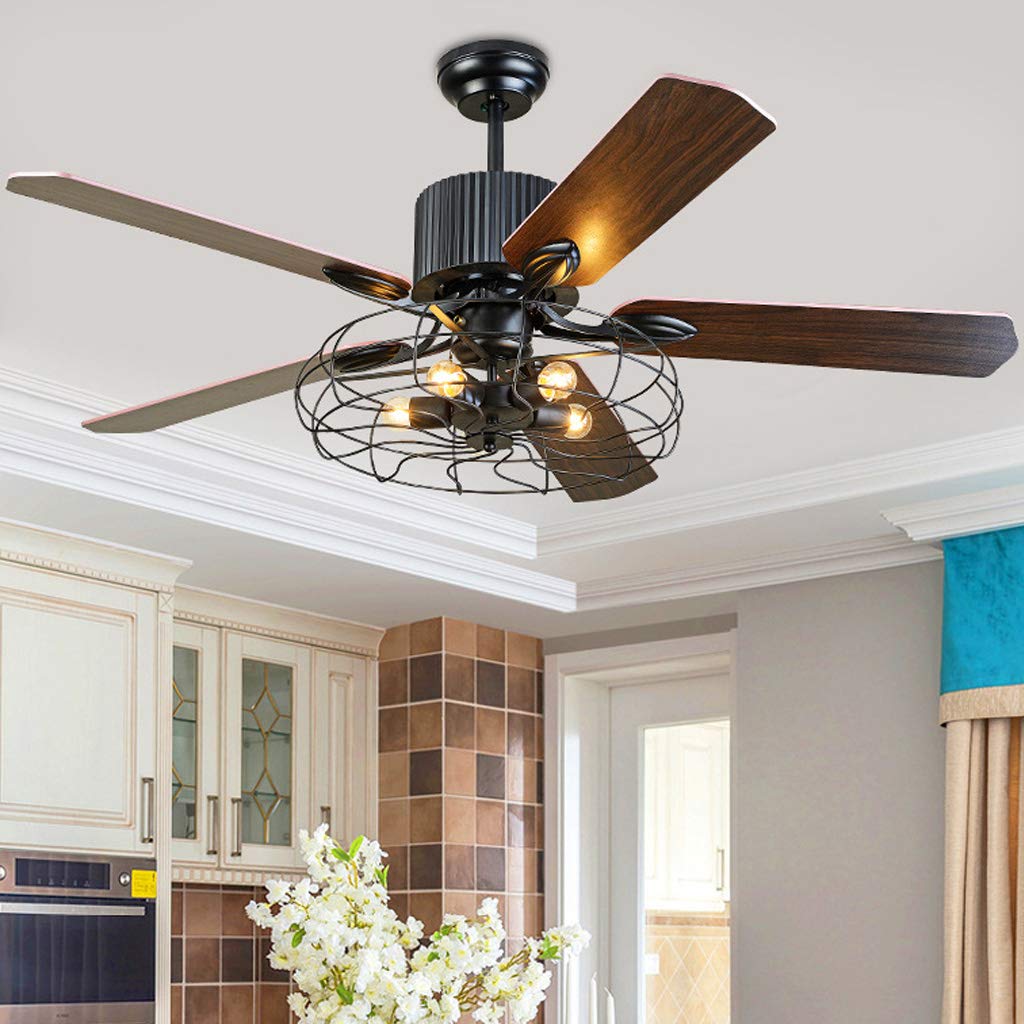 Ventilateur De Plafond Vintage 132 Cm - Style Rétro Avec éclairage LED - Bois Et Verre - 3 Vitesses Réglables