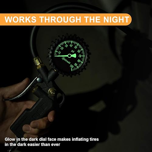 Miniatura 2 de AstroAI - Inflador de neumáticos con manómetro, portabrocas de aire de 100 PSI y accesorios de compresor, resistente, con gran esfera de brillo de