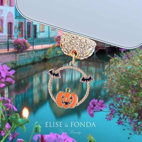 Miniatura 2 de ELISE & FONDA CP511 Puerto de carga USB de cristal anti polvo enchufe Halloween calabaza y murciélago teléfono encanto para iPhone 131211XS MAXXRX8