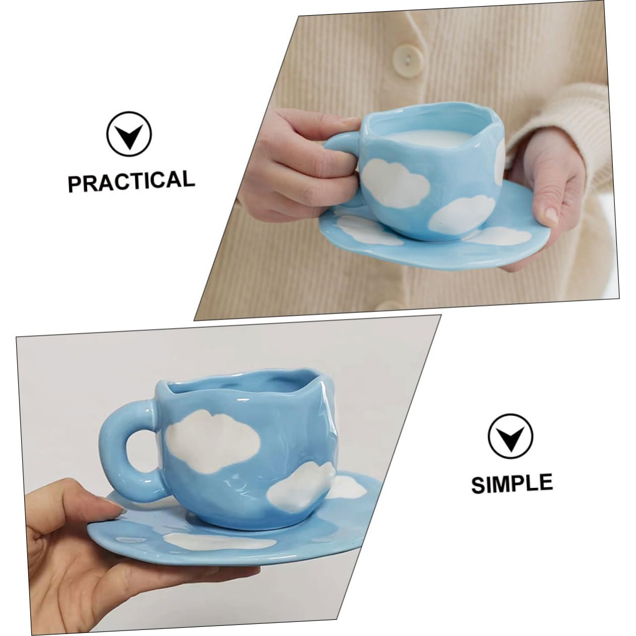 Healifty Taza de Café Retro de Cerámica con Platillo, Diseño Nube