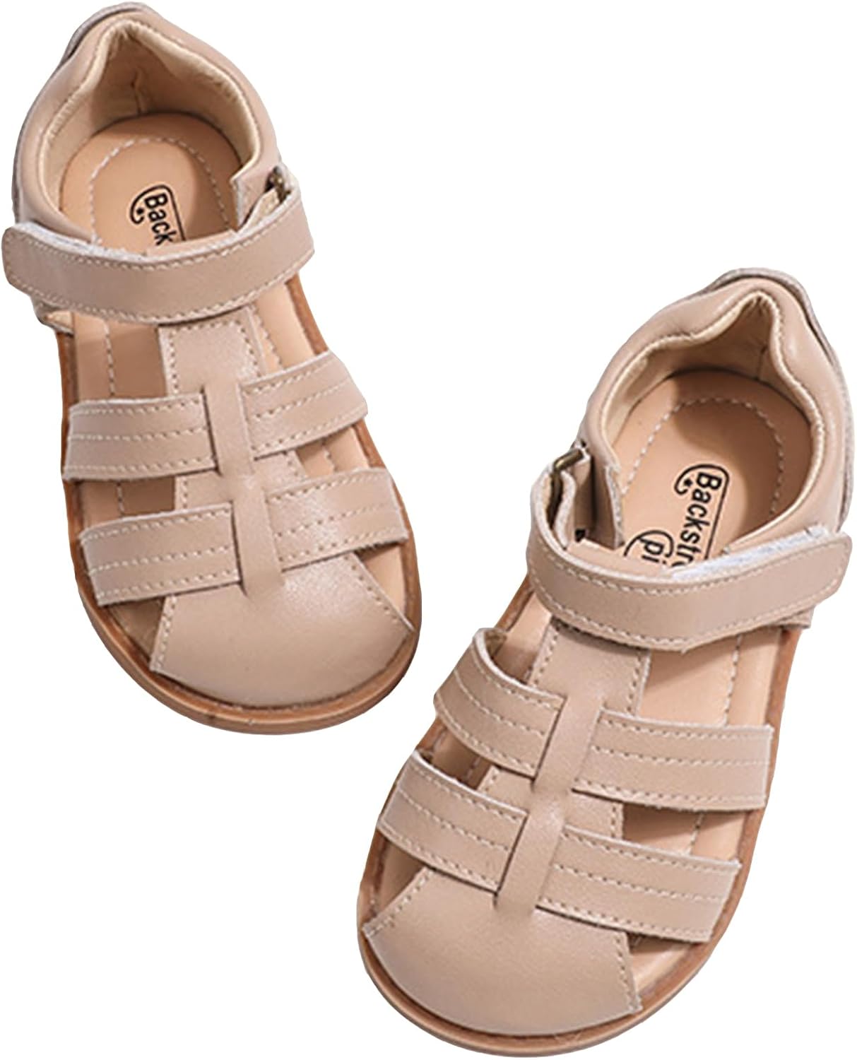 WUIWUIYU Toddler Boys Gilrs Fisherman Sandals Closed-Toe Hook-and-Loop Slides Outdoor Summer T-Strap Casual Shoes