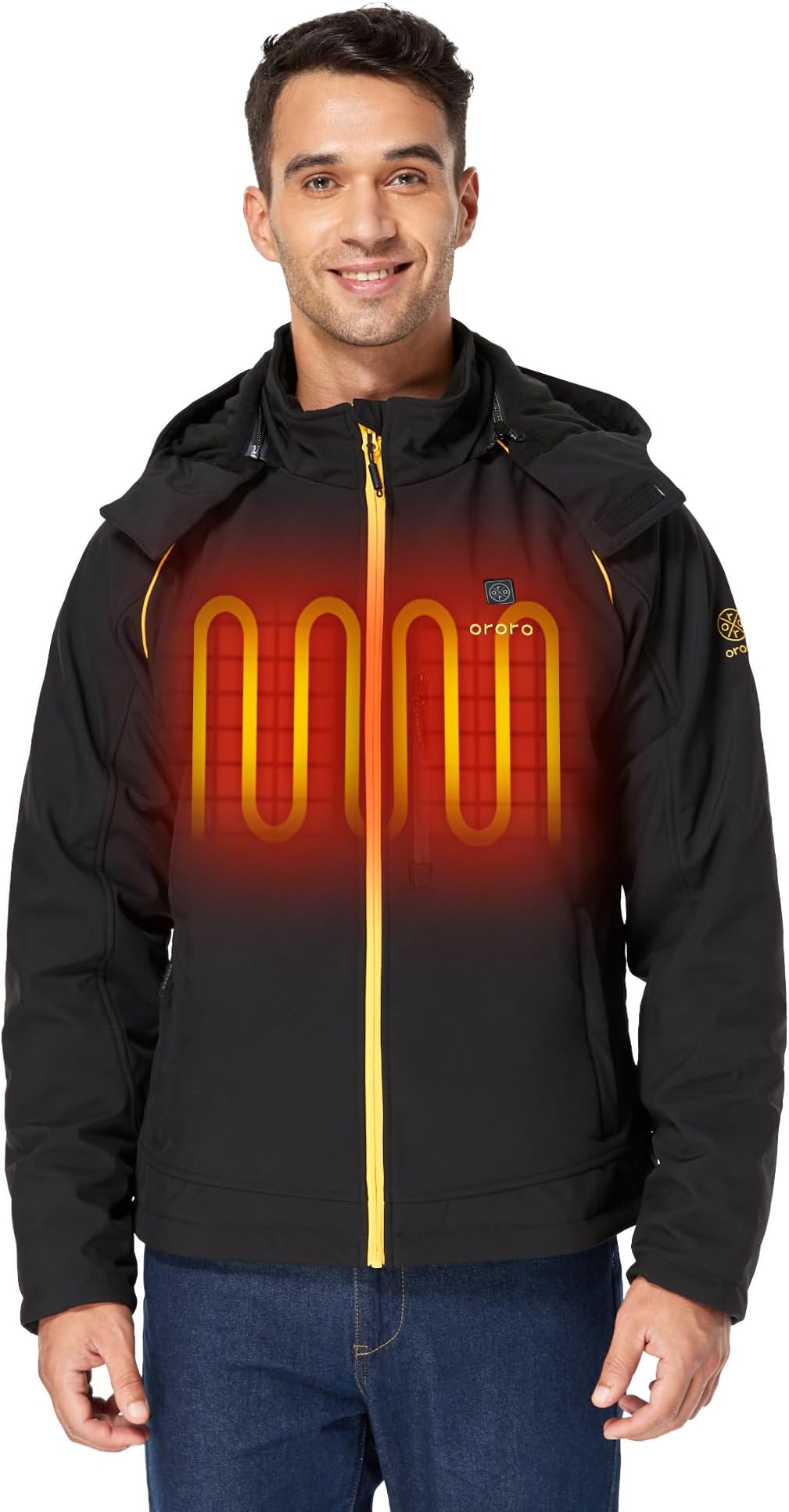ORORO Men's Soft Shell Heated Jacket with Detachable Hood and Battery Pack