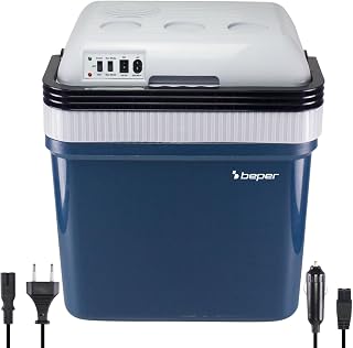 BEPERP P102CON300 Tragbarer elektrischer Kühlschrank, 24 Liter, Kühlen und Heizen, 12-V-Autosteckdose und Wandsteckdose, Mini-Kühlschrank, Weiß/Rot, 40,2 x 30,6 x 46 cm