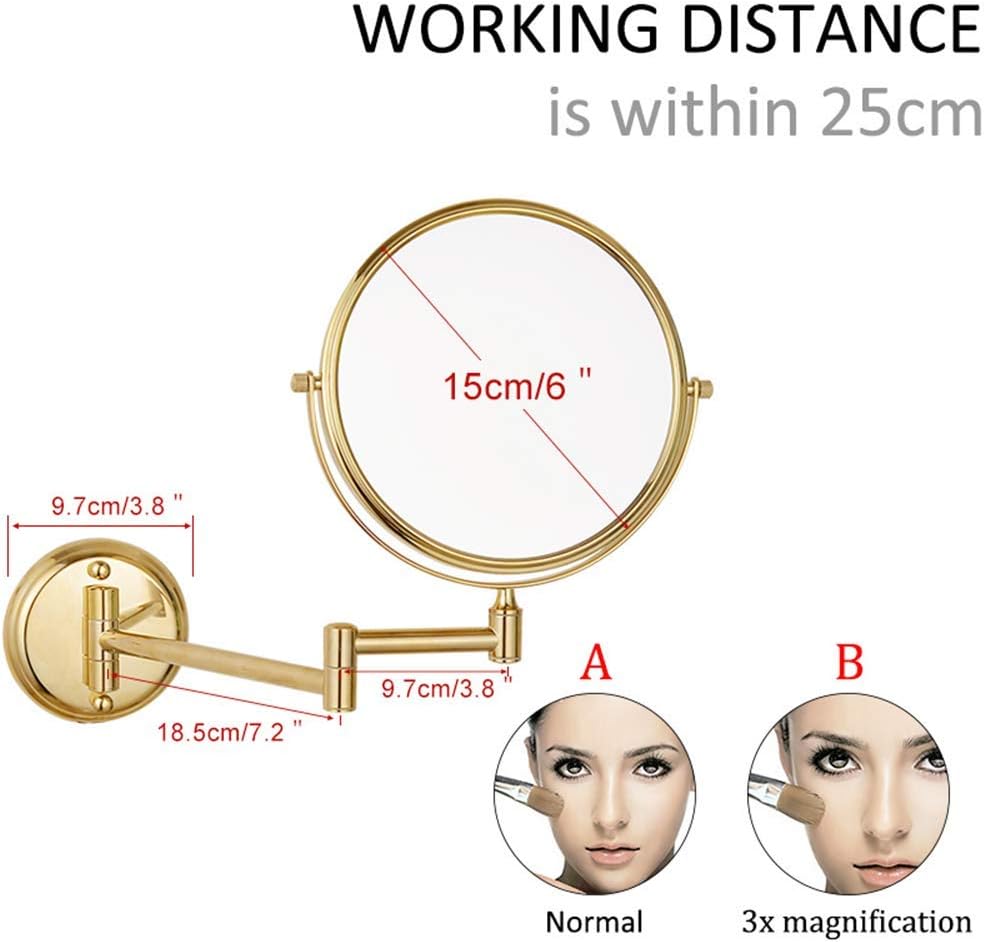 Wall Mounted Makeup Mirrors Magnifying Extend Sturdy Adjustable Cosmetic Mirror Bathroom Shaving Vanity Mirror(3X,8inch)