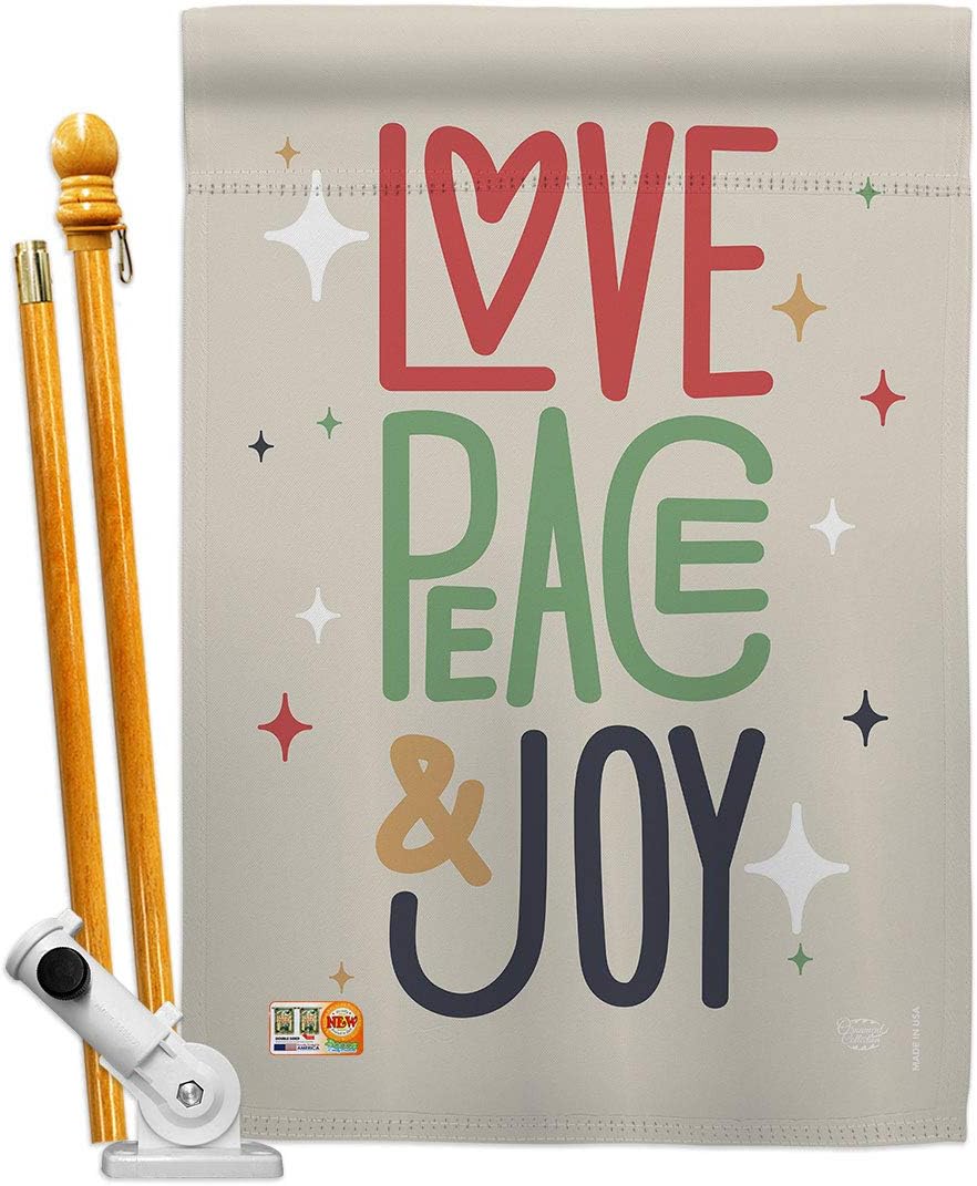 Love Peace Joy House Flag Wintertime Winter Wonderland Snowflake Snowman Ice Skate Season Snow Small Decorative Gift Yard Banner Made In USA 28 X 40