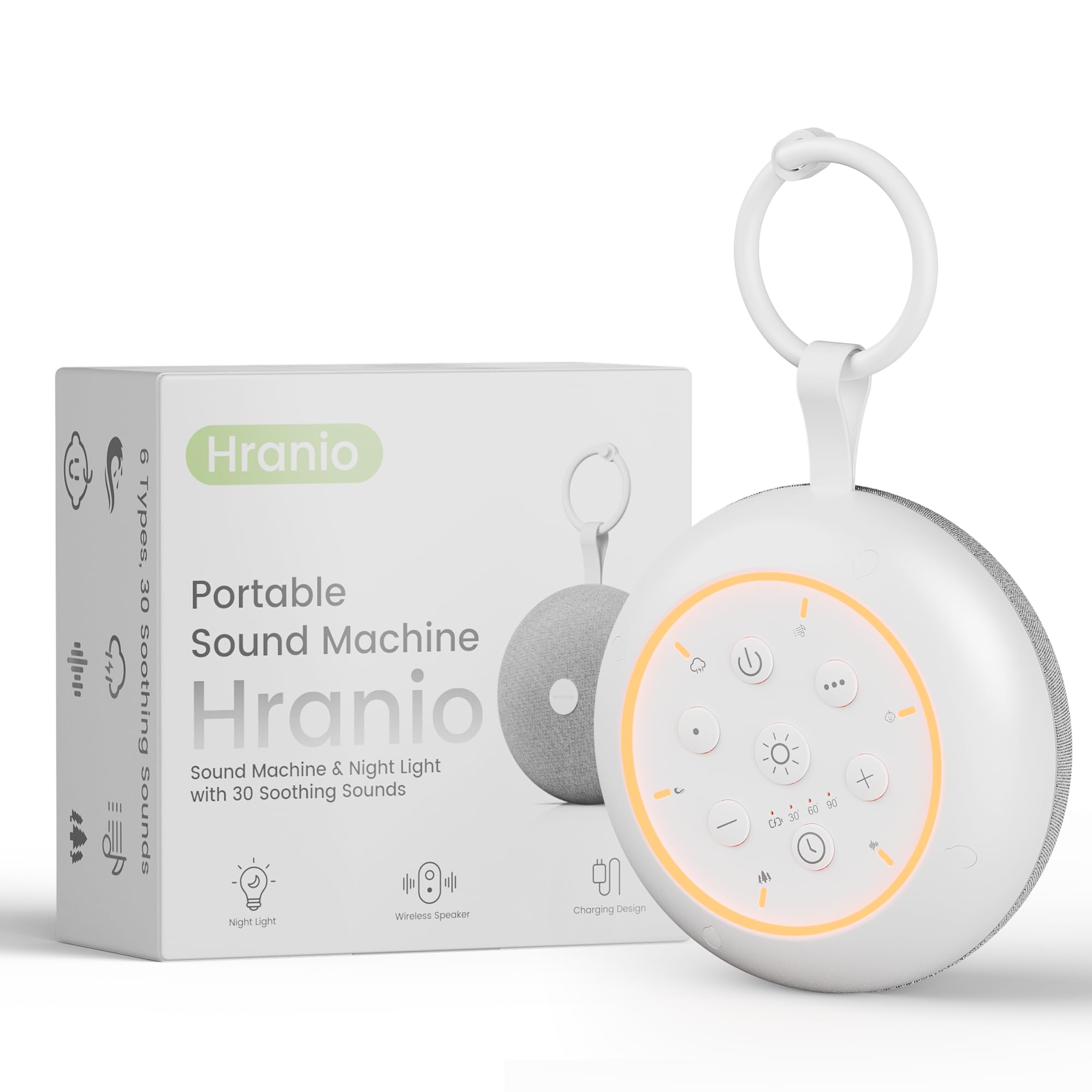 Portable White Noise Machine Baby with Bluetooth, 30 Soothing Sounds & 10 Night Light Mode, Rechargeable Baby Sound Machine with Clip for Stroller & Nursery, Timer Sleep Aid for Travel & Adults-image-42