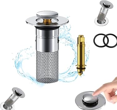 Bathroom Sinks Stopper Hair Catcher, Universal Pop up Sink Drain Filter with Stainless Steel Filter Basket,Bathroom Sinks Drain Strainer 1
